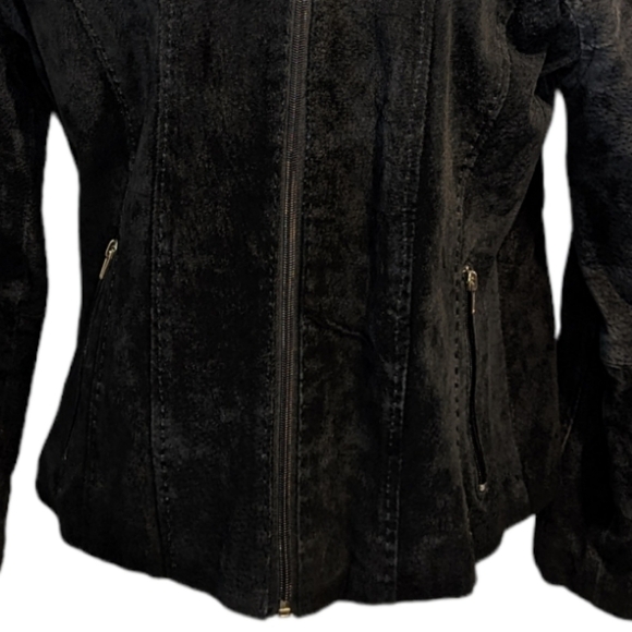 BLACK suede fitted cropped jacket medium - Picture 3 of 6